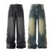 Men's Clothing Unisex High Street Patchwork Striped Star Appliqué Straight Leg Jeans Distressed Flared Wide Leg Floor Length High Street_mkmklike.com