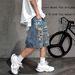 Men's American Style Hand Painted Graffiti Print Ripped Denim Shorts Summer Fashion Loose Fit Five Point Jeans_mkmklike.com