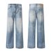 Vintage Washed Blue Jeans For Men & Women - Classic Straight Leg, Mid Rise, Comfortable Cotton Denim Pants With Cat Whisker Details_mkmklike.com