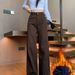 Merlad Brown High Waist Wide Leg Jeans for Women Loose Fit Slimming Fleece Lined Straight Leg Pants Autumn Winter plus Size_mkmklike.com