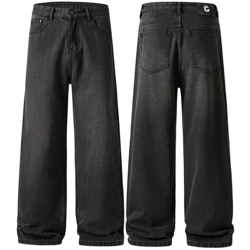 Baggy Straight-Leg Jeans – Distressed Black Washed Denim Pants With Vintage Stone Wash (Relaxed Fit)_mkmklike.com