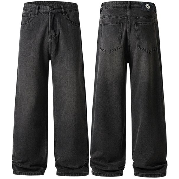 Baggy Straight-Leg Jeans – Distressed Black Washed Denim Pants With Vintage Stone Wash (Relaxed Fit)_mkmklike.com