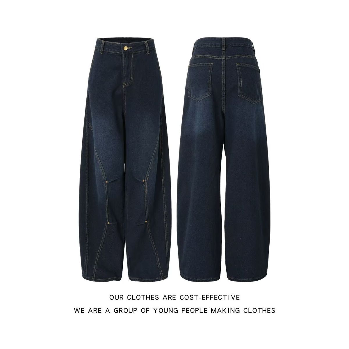 Men's Style Washed Embroidered Whiskered Jeans New Style Dancing Striped Patchwork Wide Leg Straight Trousers_mkmklike.com