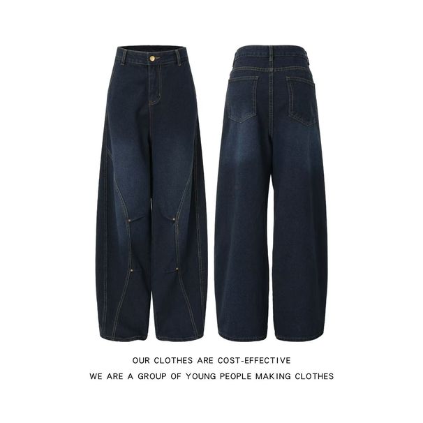 Men's Style Washed Embroidered Whiskered Jeans New Style Dancing Striped Patchwork Wide Leg Straight Trousers_mkmklike.com