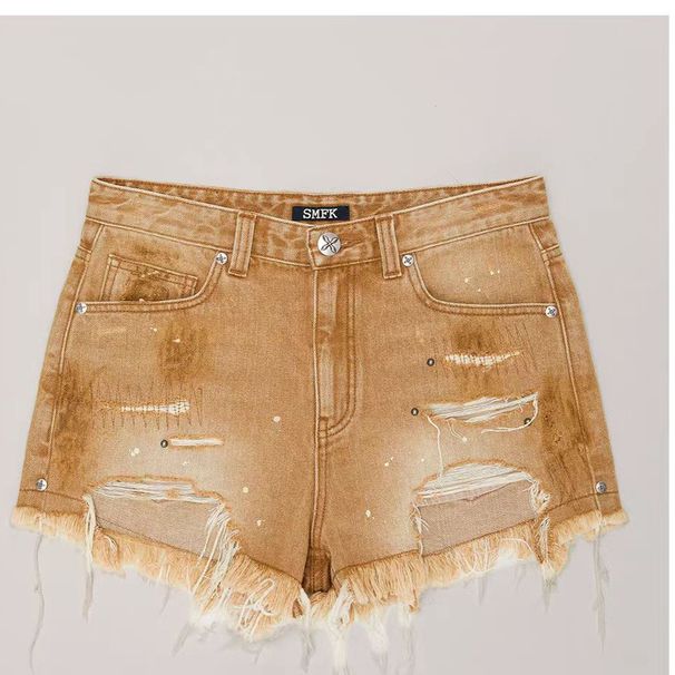 Vintage Distressed Denim Shorts For Women - High Waisted Ripped Raw Hem Jeans Shorts With Washed Effect - Streetwear Fashion_mkmklike.com