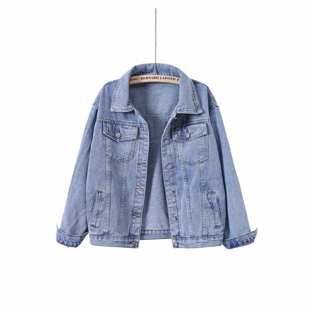 "Women's Oversized Denim Jacket - Vintage Washed Boyfriend Style Loose Fit Spring/Autumn Top (Light Blue/Black)"_mkmklike.com
