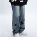 Unisex Retro Star-Print Jeans – Relaxed Straight Fit, High Street Vibe & Couple Styling_mkmklike.com