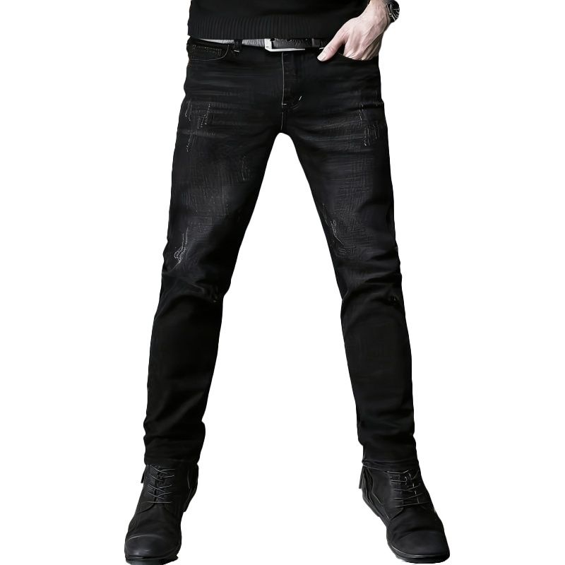 Trendy Brand Slim Fit Skinny Jeans Stretch Blue Black Korean Style Casual Trousers Midweight Cotton Long Pants for Wholesale_mkmklike.com
