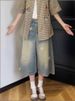 Women's Clothing Women's High-Waisted Cropped Shorts Retro Denim Star Print Loose Casual Straight Leg Wide Leg Pants Summer Washed_mkmklike.com