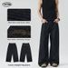 Men's LKTM American Style Washed Embroidered Twill Jeans Unisex Baggy Trendy Relaxed Straight Leg Midweight Polyester Trousers_mkmklike.com