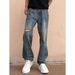 Men's Distressed Jeans, Loose Fit High Street Fashion Retro Washed Straight Leg Trousers, Slimming Versatile Casual Denim Pants_mkmklike.com