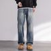 Autumn New Jeans Men's Fit Straight Tube Loose Trendy Brand American Washed Middle Waist Youth American Retro Double Craft_mkmklike.com