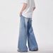 Men's High Street American Retro Washed Distressed Light Colored Jeans Loose Straight Leg Wide Leg Floor Length Drape Trendy Pants_mkmklike.com