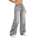 Women's High-Waisted Wide-Leg Jeans – Vintage Washed Sky Gray, Stretch Cotton, Straight Fit (S-3XL, Classic Denim For Casual & Streetwear)_mkmklike.com