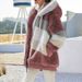Women's Clothing autumn and winter warm plush patchwork zipper pocket hooded loose coat _mkmklike.com