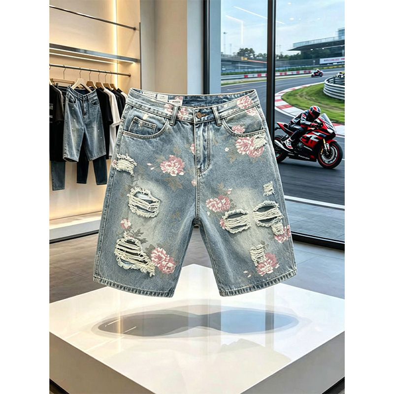 Men's American Style Cargo Shorts Summer Thin Straight Leg Jeans Loose Fit Trendy Brand Patchwork Five Point Pants New Style_mkmklike.com