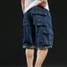 Men's Clothing Hip Hop Multi Pocket Workwear Seven Point Denim Shorts_mkmklike.com