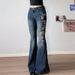 Rose Embroidered Flared Jeans For Women, Fall/Winter 2025, Export Women's Clothing, Low Waist, Pocket Design, Casual_mkmklike.com