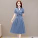 Fashionable And Elegant POLO Collar Denim For Women's Summer 2025 New Slim Fit Temperament Mid Length Dress_mkmklike.com
