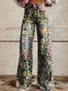 Ladies Eye‑Catching Y2k Flare Bottoms, Vintage Washed Star All‑Over Print High Waist Wide Leg Pants, Multiple Available Hues_mkmklike.com