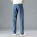Large Size Men's Loose Straight Jeans Men's Elastic Solid Color Simple Business Jeans Men's Summer Thin Pants_mkmklike.com
