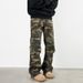 Men's Camo Cargo Jeans – Vintage Streetwear Loose-Fit Pants With Zip Pockets & Distressed Detailing_mkmklike.com