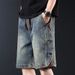 Retro Denim Shorts For Men, New Summer Style, Loose Fit, Washed Denim Shorts, Casual Patchwork, Versatile Pants._mkmklike.com