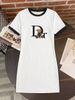 Women's Color Block Letter Print Dress - Casual Short Sleeve Summer Shift_mkmklike.com