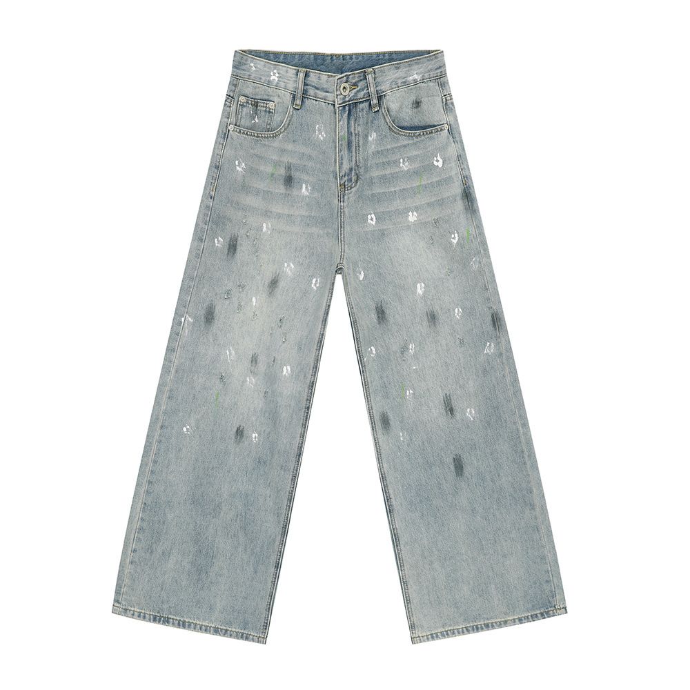 EF JEANS | 2024 New Personality Niche Ink Splashing Graffiti Design Loose Casual Pants Wide Leg Jeans_mkmklike.com