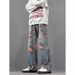 "Men's Peony Jacquard Jeans – Vintage Washed Straight-Leg With Subtle Flare (Retro Summer Style, Breathable & Stylish)"_mkmklike.com