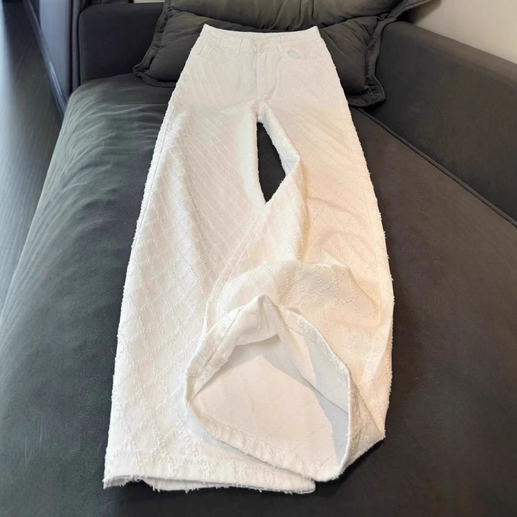 Women's Clothing High Waist Straight Leg Jeans, Elegant Jacquard Denim Pants, Relaxed Fit Wide Leg Trousers For Casual & Office_mkmklike.com