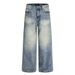 American Style Washed Vintage Denim Straight-Leg Pants Men's Trendy Frayed Loose Casual Trousers_mkmklike.com