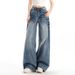 Women's Retro Studded High-Waisted Wide Leg Jeans Casual Cotton Denim Spring/Autumn Style Relaxed Straight Leg Unique Design_mkmklike.com