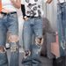 Men's Clothing Washed Old Design Dirty Ripped Jeans Loose Wide Leg Heavy High Street Handsome Pants_mkmklike.com
