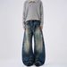 Vintage Washed Ink Splatter Jeans – Distressed Wide Leg, Unisex High Street Pants With Cutaway Details_mkmklike.com