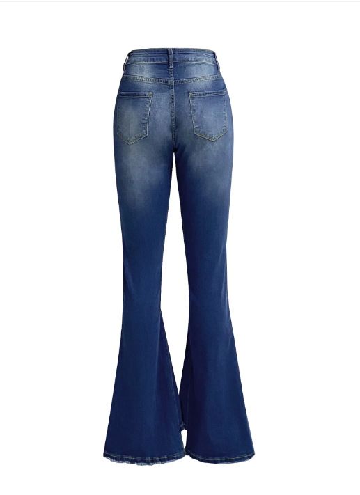 Women's Clothing Casual Fashion Slim High Waist Slightly Flared Denim Trousers_mkmklike.com