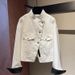 Women's American Retro White Stand up Collar Short Denim Jacket Casual Versatile Top for Spring And Autumn Unique Design_mkmklike.com