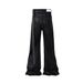 Gothic Waxed Coated Flared Jeans For Men – Y2K Streetwear Stacked Hem Wide-Leg Pants With Ribbon Accents (High Waist, Black, Distressed Finish)_mkmklike.com