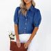 K New Arrival Versatile Princess Sleeve Turn-Down Thin Denim Shirt Casual Top For Women_mkmklike.com
