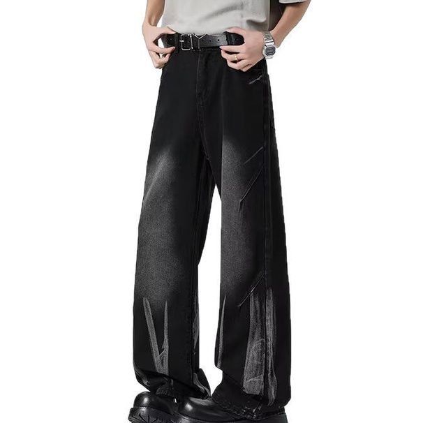 High Street Tie Dyed Jeans Men And Women Summer New Style Drape Design Pleated Loose Straight Casual Wide Leg Trousers Men_mkmklike.com