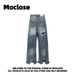 Moclose Unisex Distressed Retro Ripped Jeans Loose Fit Street Style Mud Dyed Cut Out Denim_mkmklike.com