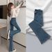 Women's Clothing Slimming Stretch Denim Jeans Slightly Flared Short Blue Gray Straight Leg Pants For Height Enhancement Autumn Winter Style_mkmklike.com