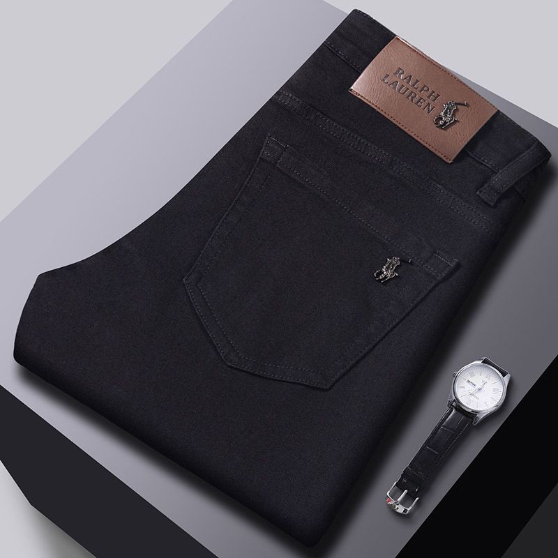 High-End Autumn Winter New Jeans Slim Straight Stretch Trendy Brand Long Pants Men Light Luxury European Goods Black_mkmklike.com