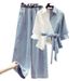 Women's clothing Summer suit for women new fashion fashionable flesh-covering slimming top high-waisted jeans two-piece set_mkmklike.com
