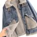 Women's Fleece-Lined Denim Jacket - Winter Short Coat, Oversized Fit, Warm & Stylish For Petite To Plus Size (White, Grey)_mkmklike.com