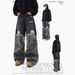 Men's Clothing ripped old retro street jeans denim stitching camouflage washed trousers_mkmklike.com