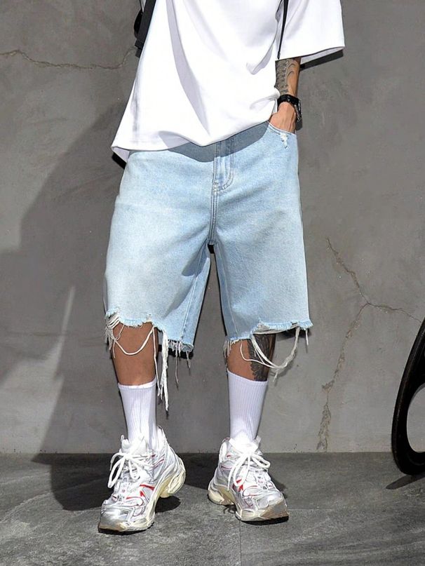Cross-border Foreign Trade American Style Street Cool Denim For Men, Trendy Brand Loose Straight Five-point Shorts_mkmklike.com