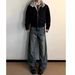 Men’s Vintage Blue Washed Stacked Jeans – Oversized Baggy Fit, Streetwear Drop-Crotch Pants_mkmklike.com