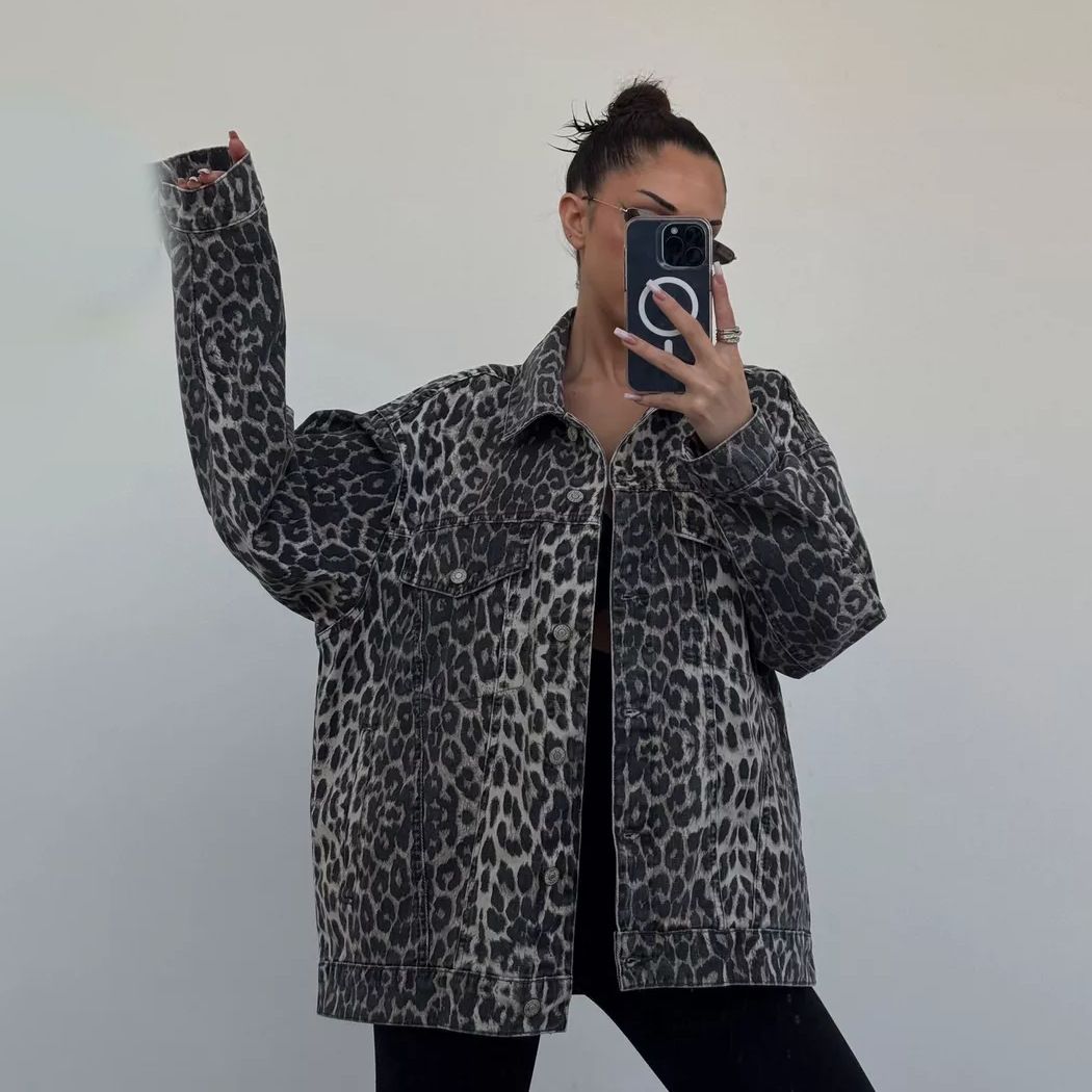 Women's Clothing style leopard print denim jacket _mkmklike.com