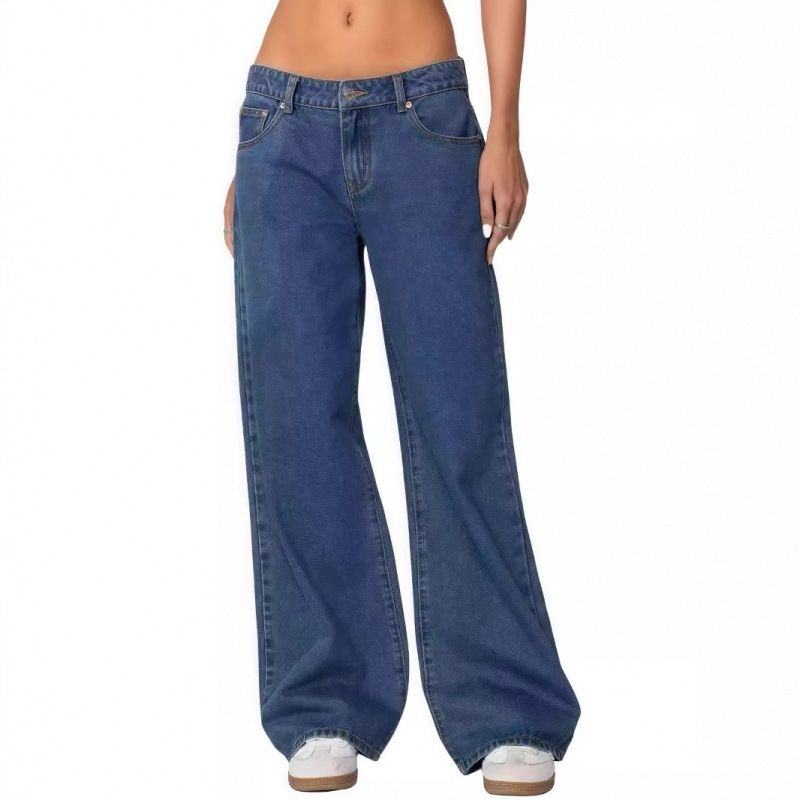 Retro Low Rise Straight Leg Jeans Women's Casual Slim Fit Washed Hot Girl Trendy Versatile Denim Jeans_mkmklike.com
